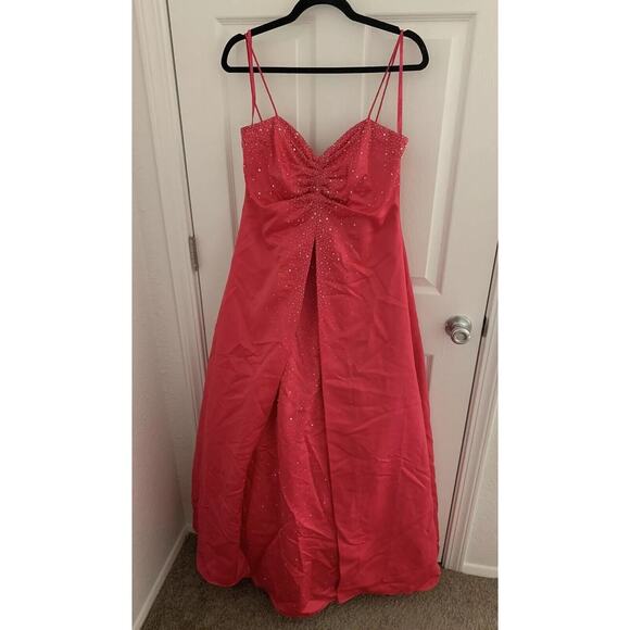 Vintage City Triangles Long Pink Sparkly Spaghetti Strap Dress Size 13 A-Line - Picture 1 of 10